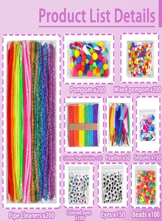 FUNZBO 1200pcs+ Arts & Crafts Supplies for Kids- Craft Kits with Pipe Cleaners, Pom Poms for Crafts, Popsicle Sticks for Craft, Craft for Kids Ages 4-8 Girls & Boys Birathday Gifts - Image 2